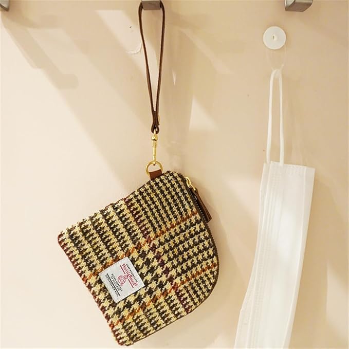 Harris Tweed Wool Coin Purse Small Money Pouch With Zipper For Women Men handmade (No.2177)