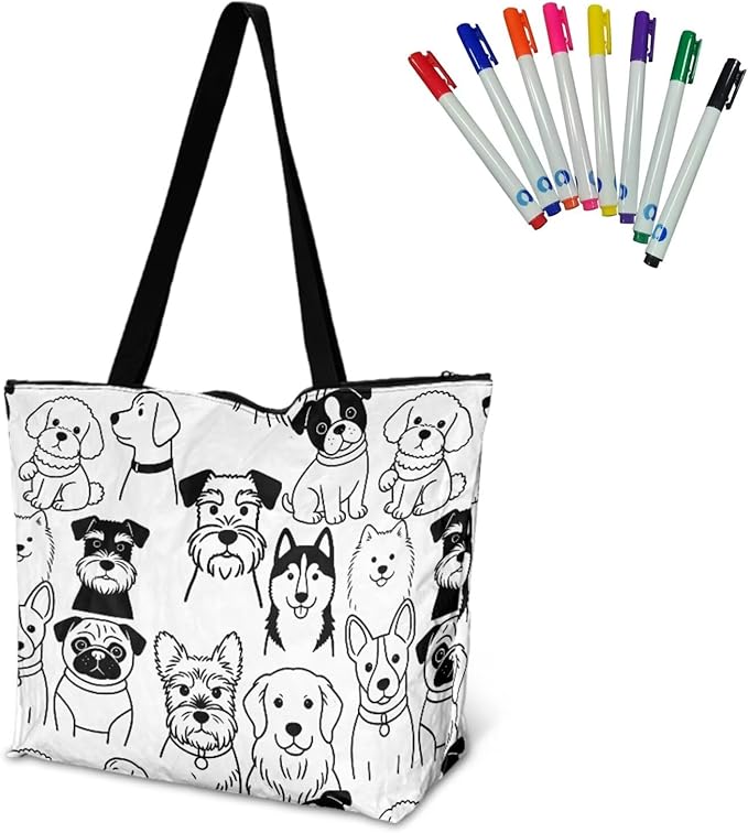 Cartoon Animal Printed DIY Coloring Tote Bag Waterproof Paper Handbags for Women Large Travel Shoulder Bags Purses