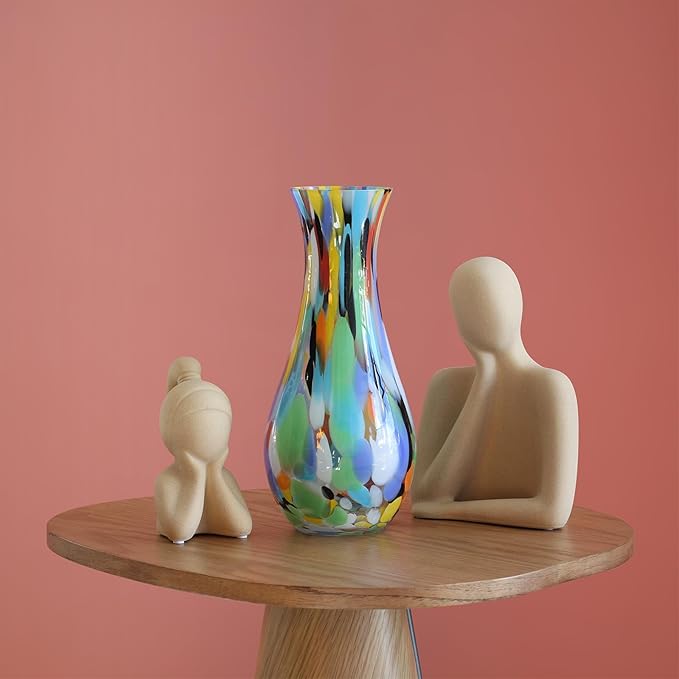 Ca D Oro Colored Glass Vase Confetti Effect Hand Blown Murano-Style Art Glass for Flower, Room Decoration and Centerpiece - Model Nº 83