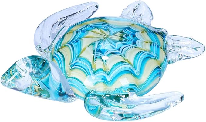 QFkris 6" Blown Glass Sea Turtle Figurine, Handmade Glass Sculpture, Home Decor, Birthdat Present