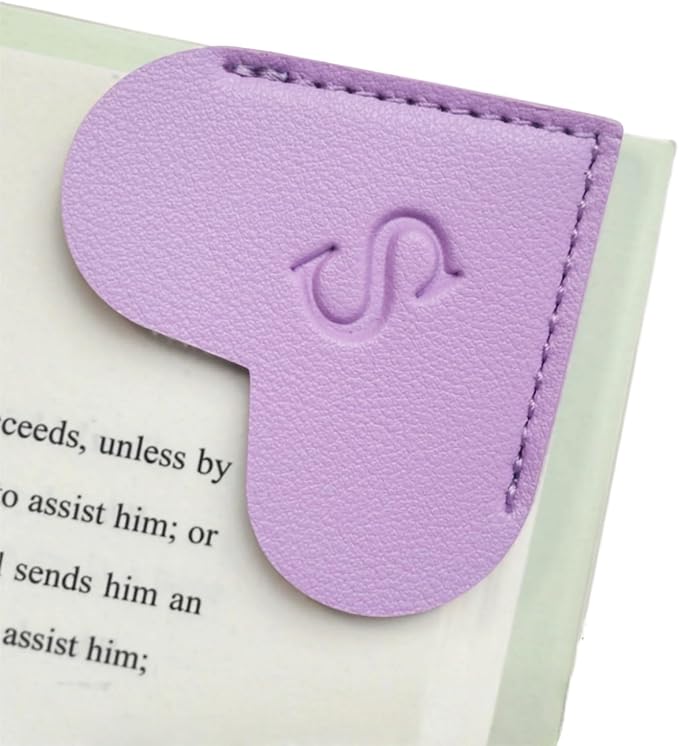 MOTEERLLU Personalized Leather Heart Bookmark with Initials, Handmade, Letter Cute Custom Corner Book Marks for Reading Women, Teachers, Students, Book Lovers, Book Accessories(Purple,S)