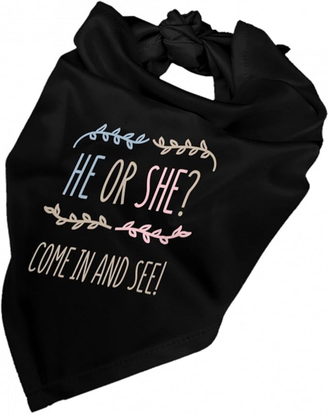 He Or She What Will It Be? Gender Reveal/Baby Announcement Dog Bandana,Pet Neckerchief for Pets Daily Wear Photo Prop Party Supplies (Light Color-Black)