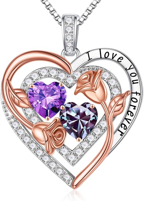 Iefil Valentines Day Gifts for Her - Sterling Silver Birthstone Necklace Anniversary Birthday Gifts for Her Wife Mom Daughter