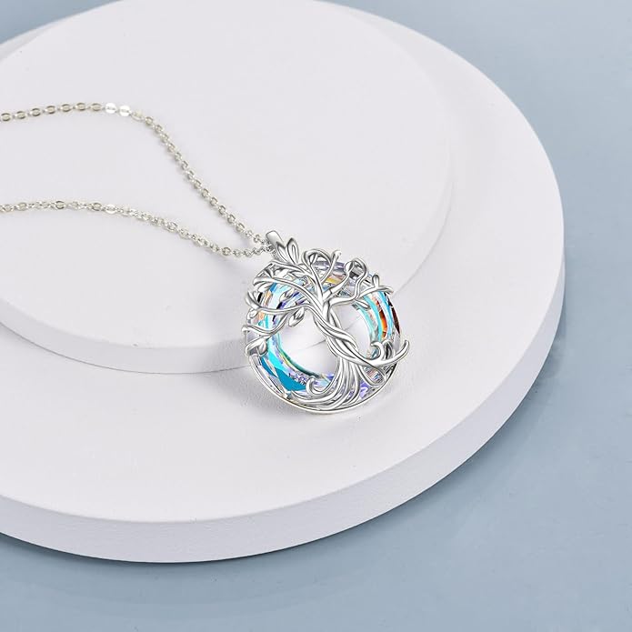 TOUPOP Tree of Life Necklace 925 Sterling Silver Family Tree Pendant Austrian Crystal Jewelry Valentines Day Birthday Gifts for Women Mom Wife Her