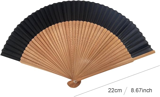 Hand Fan for Vintage Japanese Bamboo Silk Elegant for Dance Music Festival Wedding Church Decoration Party (Black, Medium)