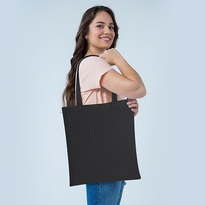 FF Sgdfc 18 Pcs Canvas Tote Bags, Natural Color Tote Bags 15 x 16 inch Sustainable Eco Friendly reusable, for Grocery Bags, DIY Gift Bags, Shopping Bags (Black)