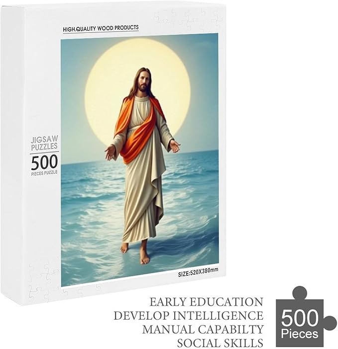 Jigsaw Puzzles for Adults 500 Piece - Jesus Walk On Sea Wooden Puzzle，Stress Relief Games，Funny Puzzle，Unique Gifts for Wall Art ，Family Puzzles，Educational Games，Challenge Puzzles