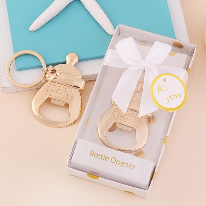 24 pcs Poppin' Bottle Baby Shower Favors for Guest Bottle Opener Baby Shower Favors Gift Baby Shower Souvenirs Botle Opener Wedding Favors Bridal Shower Favor Keepsake (White Keychain,24)