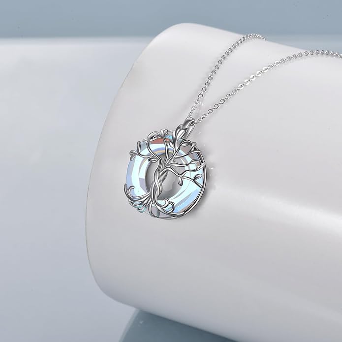 TOUPOP Tree of Life Necklace 925 Sterling Silver Family Tree Pendant Austrian Crystal Jewelry Valentines Day Birthday Gifts for Women Mom Wife Her