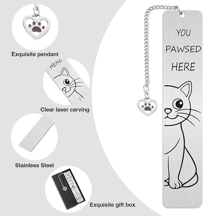 Cute Cat Gifts, Funny Cat Metal Bookmark for Reading Women, Book Accessories for Girls Cat Lovers, Retirement Gift for Women Book Lovers Men Friends