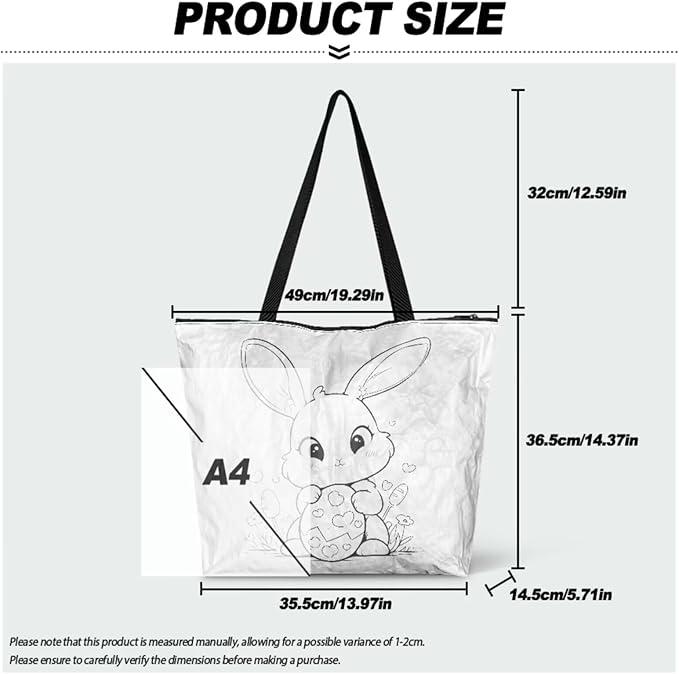 Cartoon Animal Printed DIY Coloring Tote Bag Waterproof Paper Handbags for Women Large Travel Shoulder Bags Purses
