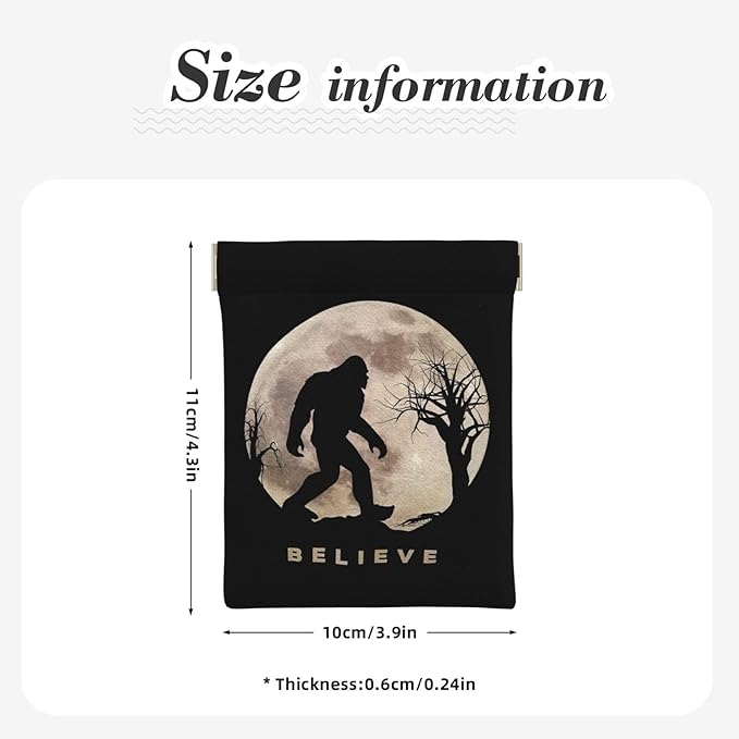 Coin Purse Funny Bigfoot Sasquatch Full Moon Leather Squeeze Coin Purse Mini Pouch Change Wallet Bag Gifts for Women Kids Girls Key Holder