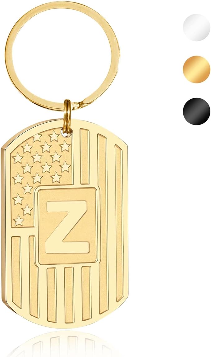 Valentines Day Gifts for Him -Initial Keychain Gifts for Men,A-Z Letter American Flag KeyChain for Men
