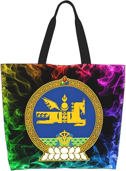 Mongolia National Emblem Large Reusable Eco-friendly Shopping Bags Portable Storage Handbag