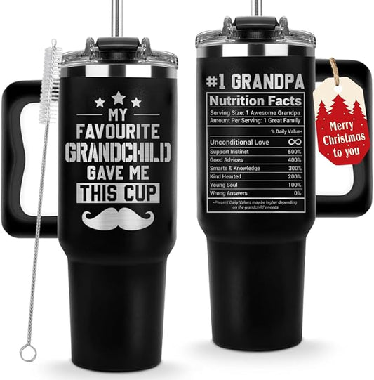 Vivulla68 Christmas Gifts for Grandpa - My Favorite GrandChild Gave Me This Cup Tumbler 40Oz - Grandpa Birthday Gifts from Grandkids, Granddaughter, Grandson - Grandfather Mug, Present for Granddad