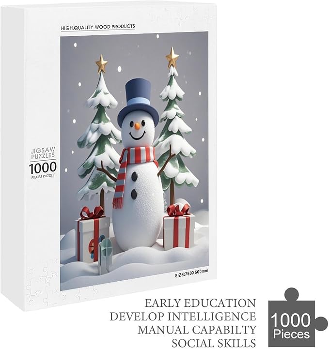 Wooden Puzzles for Adults 1000 Pieces, Christmas Winter Snowman, Each Piece is Unique and Perfectly Put Together, are Special Home Decorations, Fun Puzzles, Party Games, Family Toys
