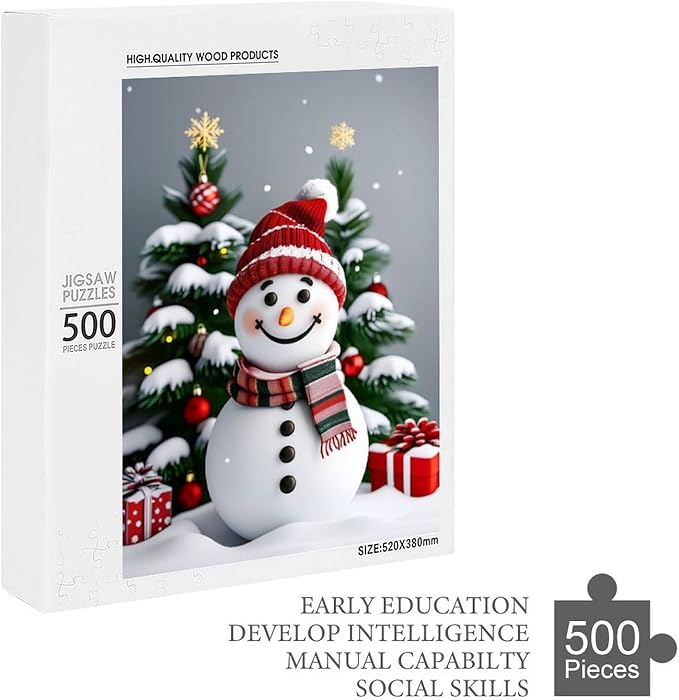 Wooden Puzzles for Adults 500 Pieces, Christmas Winter Snowman, Each Piece is Unique and Perfectly Put Together, are Special Home Decorations, Fun Puzzles, Party Games, Family Toys