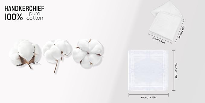 Gifts Cotton Handkerchiefs 100% Soft Cotton 12-Pack White handkerchif and Blue cotton handkerchief for Men and Women