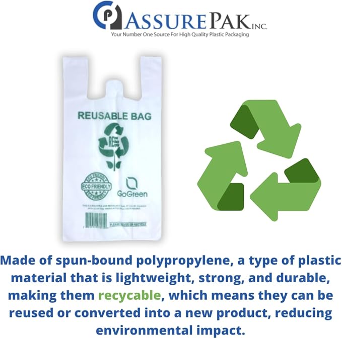 ASSUREPAK White PP Non Woven Reusable Bags - 200 Bags - 1/6 BBL 12"X7"X22" - 45 GSM - White - WHT12722PPNWRB45