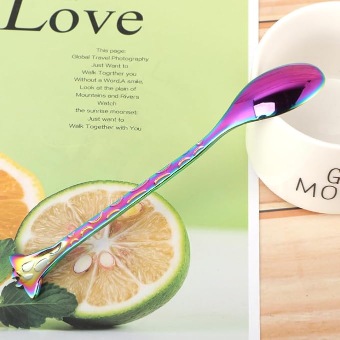Colorful Titanium-plated Stainless Metal Animal Shape Mini Stirring Spoon Cartoon Tiny Dessert Spoon with Long Handle Rust-resistant Kitchen Tableware for Coffee and Tea