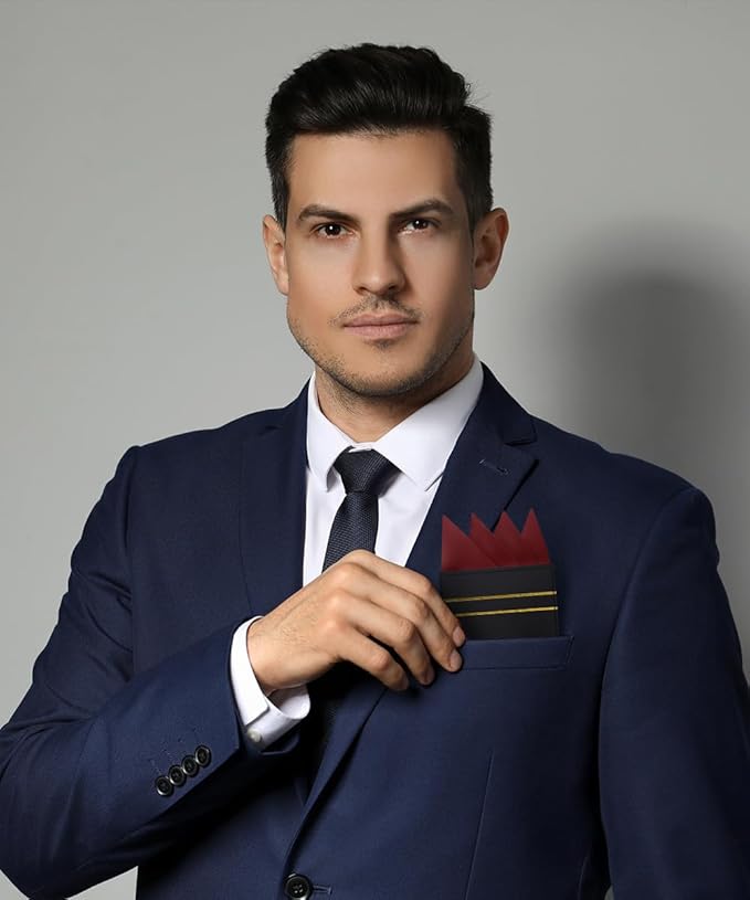 Premium Pre-Folded Four-Point Suit Pocket Square for Men with Sewn Pocket Fold