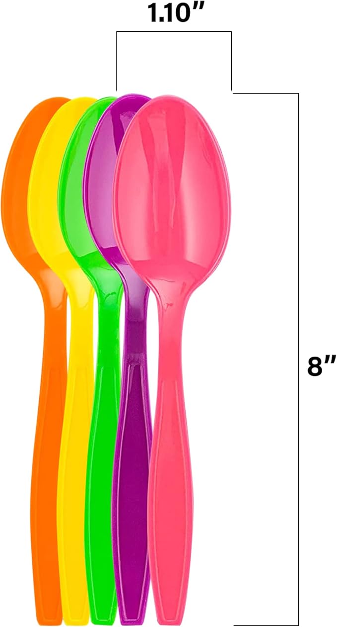 MT Products Candy Colored Medium Weight Polystyrene Plastic Tea spoons in Pink, Green, Orange, Yellow, Purple -Pack of 2000 - Colors may vary