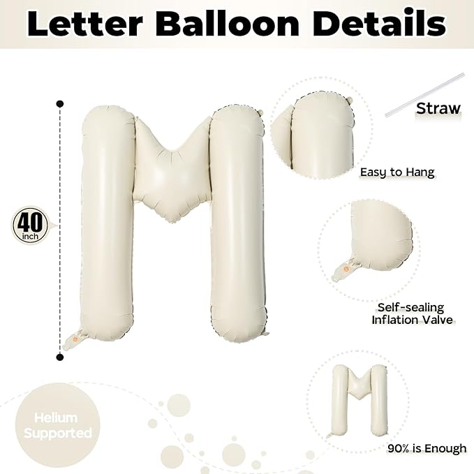 40 Inch Beige Mom Balloons for Mothers Day Decorations, Large Cream Mother's Day Mylar Foil Balloon Letter, Ivory White Sand Mom Alphabet Sign for Mama Birthday Baby Shower Party Decor Supplies