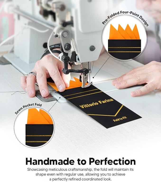 Premium Pre-Folded Four-Point Suit Pocket Square for Men with Sewn Pocket Fold