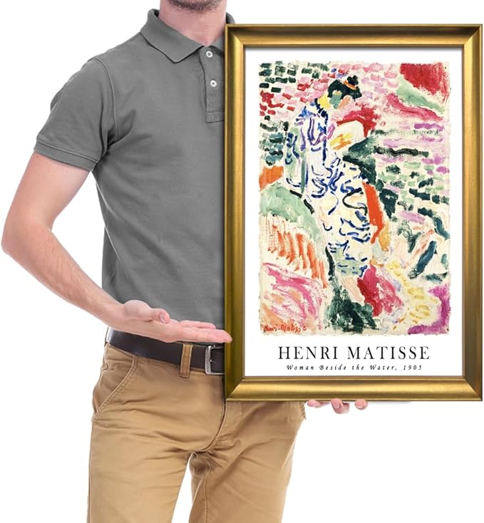 Wieco Art Framed Wall Art Woman Beside the Water 1905 by Henri Mattise Abstract Colorful Art Matisse Posters Canvas Prints for Wall and Home Office Decorations Bronze Gold Frame