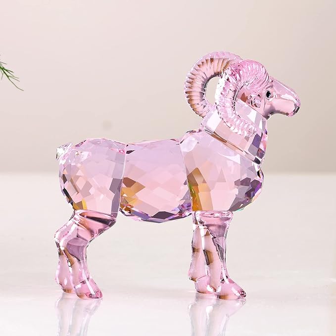 Realistic Animal Crystal Goat Art Figurine Collection Table top Ornament Statue Home Decor (Pink)