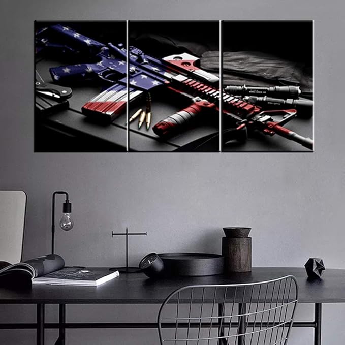 Native America Paintings Wall Pictures for Living Room Red USA Flag Patriotism Artwork 3 Panel Canvas Wall Art HD Prints Home Decorations Wooden Framed Gallery-Wrapped Ready to Hang(48''Wx24''H)
