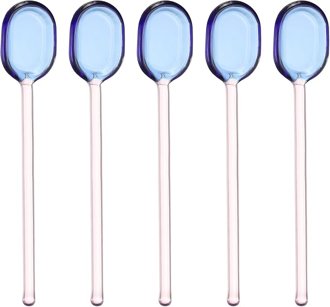 uxcell 5 Pcs Glass Coffee Spoons, 6.2 Inch Coffee Stirring Spoon, Long Handle Teaspoons for Tea Cocktail Milkshake Cold Drink, Pink