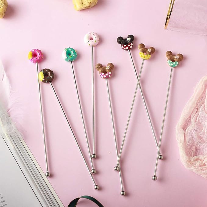 8PCS Stainless Steel Drink Stirrers-Reusable Swizzle Sticks for Cocktail, Coffee, Juice,Wine, Milk, Tea. Donut Shape. (Animal & Donut)