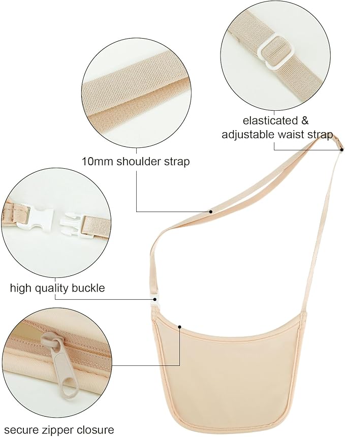 Hidden Wallet Travel Hidden Wallet Under Clothes Undergarment Crossbody Secert Body Pouch for Passport Money & Valuables(Fleshcolor)