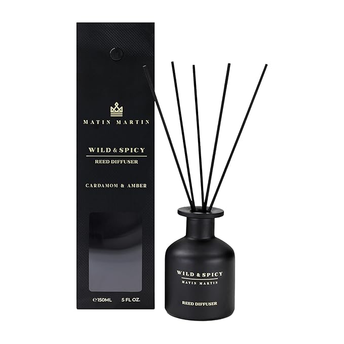 Matin Martin Wild and Spicy Reed Diffuser 5 oz - Luxury Aromatherapy with Cardamom & Amber - Home Decor Gift for Bedroom, Office, Living Room, Bathroom - Long-Lasting Scent - Premium Fragrance Sticks