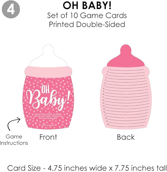 Big Dot of Happiness Baby Girl - 4 Pink Baby Shower Games - 10 Cards Each - Who Knows Mommy Best, Mommy or Daddy Quiz, What’s in Your Purse and Oh Baby - Gamerific Bundle