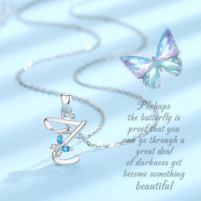 EUDORA Sterling Silver Butterfly Initial Necklaces for Women, Elegant Letter Neckles Personalized Gift for Mother, Sister, Daughter, 18 inch Chai
