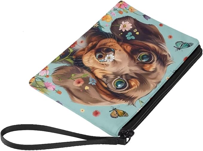 Dolyues Flower Dachshund Kids Coin Purse Cute Kids Change Purse Cute Money Pouch Animal Coin Pouch With Zipper for Christmas Birthday New Years Gifts