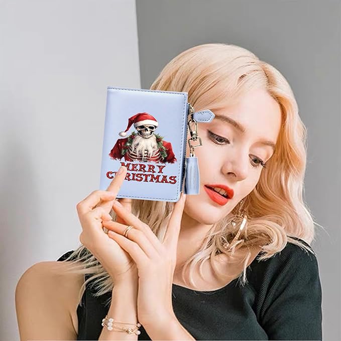 GEEAD Custom Design Small Wallets for Women Bifold Slim Coin Purse Zipper ID Card Holder for Christmas