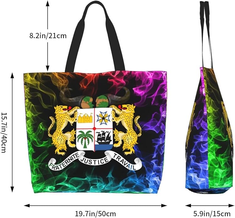 Beninian National Emblem Large Reusable Eco-friendly Shopping Bags Portable Storage Handbag