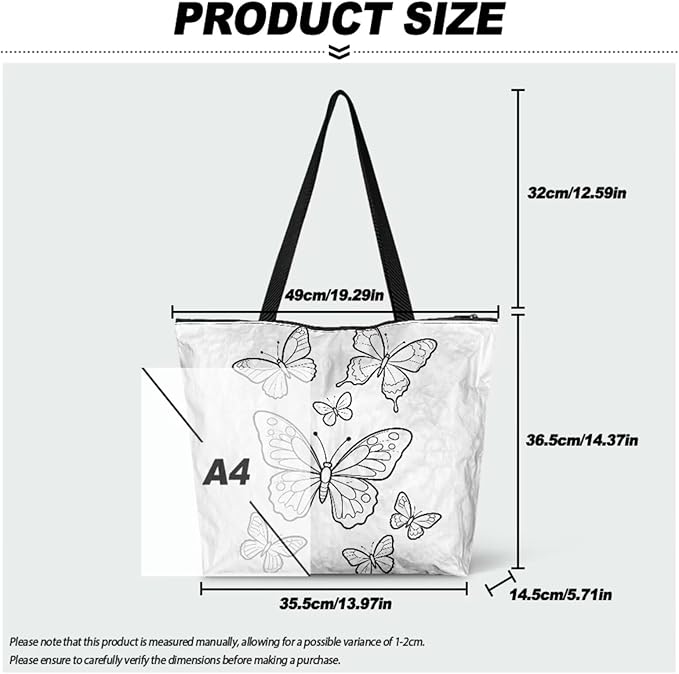 Cartoon Animal Printed DIY Coloring Tote Bag Waterproof Paper Handbags for Women Large Travel Shoulder Bags Purses