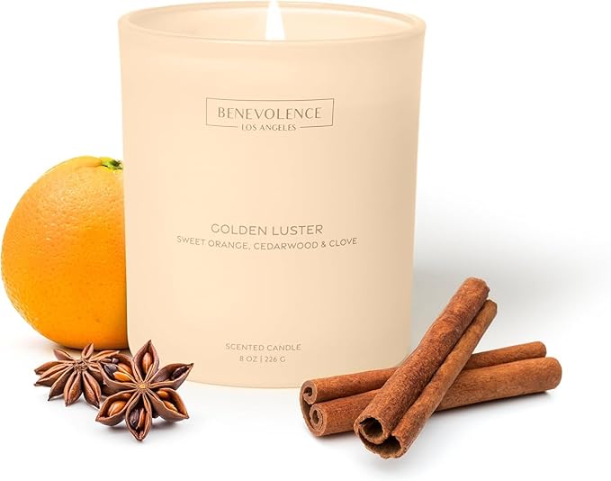 Orange, Cedarwood & Clove – Benevolence LA Scented Candle for Home | 8oz, 45-Hour Burn | Natural Soy Wax, Cotton Wick | Malibu Sands Collection, Gift for Women & Men