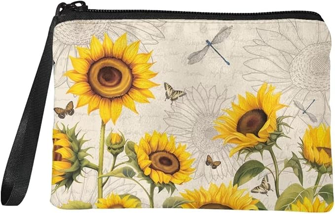 Dolyues Sunflowers Coin Purse Canvas Wallets Women Wallet Zipper Travel Coin Bags Shopping Money Bags Phone Bag Credit Card Change Pouch