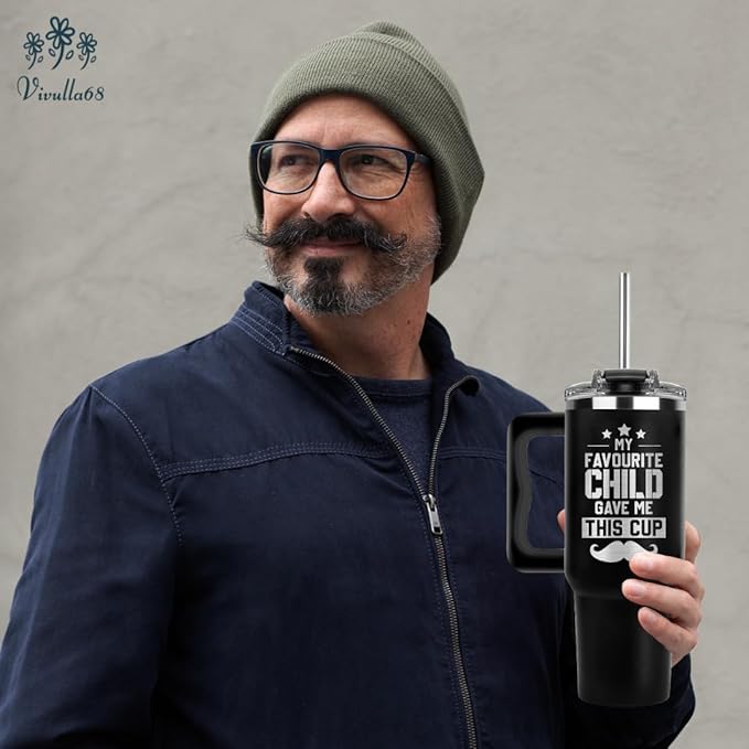 Vivulla68 Christmas Gifts For Dad - My Favorite Child Gave Me This Cup Tumbler 40Oz, Birthday Present for Dad, Father, Papa, Daddy, Father Day Gifts From Daughter, Son, Kids, Cool Coffee Mug Ideas