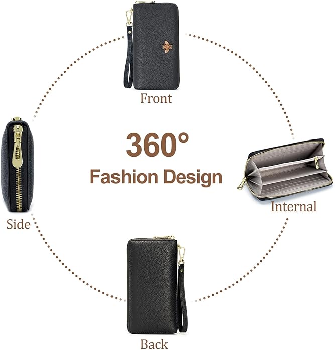imeetu Leather Wristlet Purse for Women with Credit Card Holder, Zip Coin Pocket & Wrist Strap