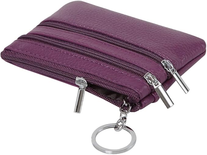 Women's Genuine Leather Coin Purse Mini Pouch Change Wallet with Keychain