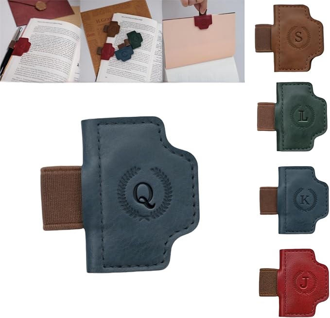 Personalized Magnetic Bygone Mark Bookmark with Pen Holder, 26 Letters Name Initial Custom Leather Book Mark for Women, Gifts for Book Lovers and Readers (Blue,Q)