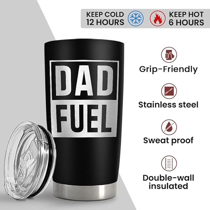 SANDJEST Dad Tumbler 20oz, Dad Fuel Stainless Steel Insulated Tumblers, Coffee Mug Cup for Best Dads from Daughter Son, Gifts for Birthday Christmas Fathers Day
