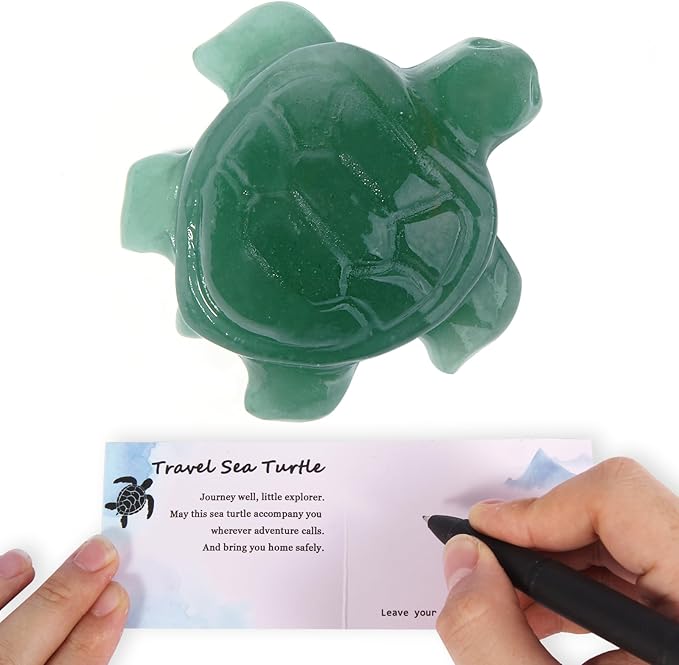 Crystal Travel Sea Turtle Figurines, Green Aventurine Sea Turtle Travel Gifts for Women Men Travelers, Hand Carved Good Luck Charm, Spiritual Companion Collectible Animal Statue Decors 2.1"