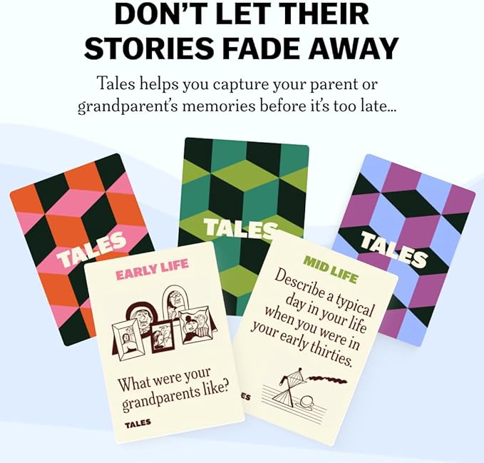 TALES 150 Life Story Interview Kit, Conversation Cards, for Grandparents, Parents, Families, Adults, Game Night, Road Trips, Dinner Table, Getting to Know You (New Edition)